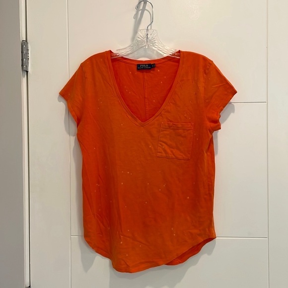 Ralph Lauren Tops - Polo Ralph Lauren Distressed Deep V-Neck Orange T-Shirt